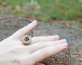 Chocolate Pearly Nest  Adjustable Ring - Woodland Eco Jewelry - Easter Egg Ring