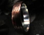 Mens wedding copper silver band ring rustic gift  industrial steampunk patterned made to order design 09