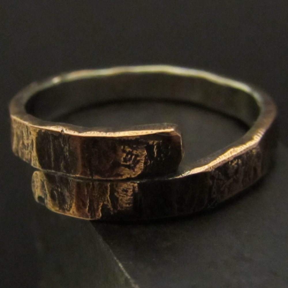 Mens overlap copper silver rustic industrial steampunk wedding band any size gift ring MADE TO ORDER design 017