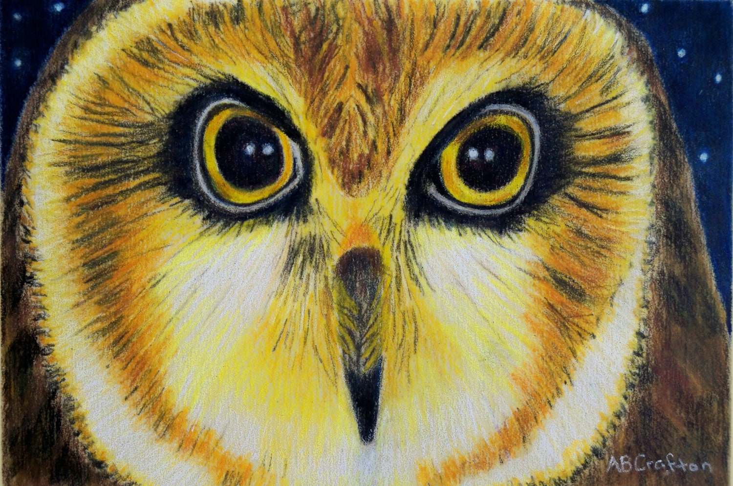 BIG-EYED OWL, original painting.