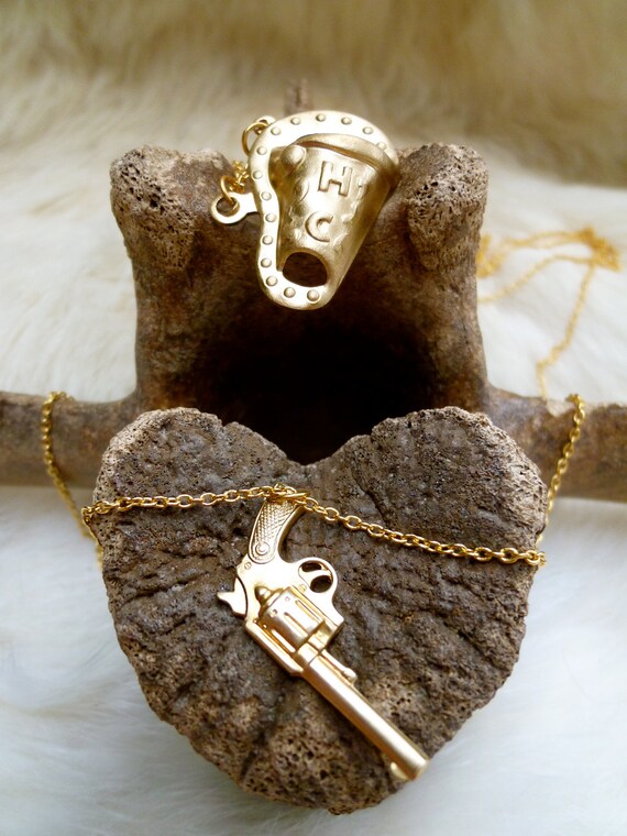 Cowboy Gun and Holster Double Strand Necklace by ChampsJewelry