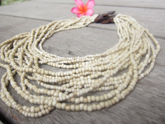 Beaded Necklace Beige With Sono Wooden Clasp By Naturalshoppe 1438