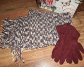 Scarf, hand knitted ,genuine sheep wool. Warm, soft and fluffy, plum, lilac and pearl, winter gift