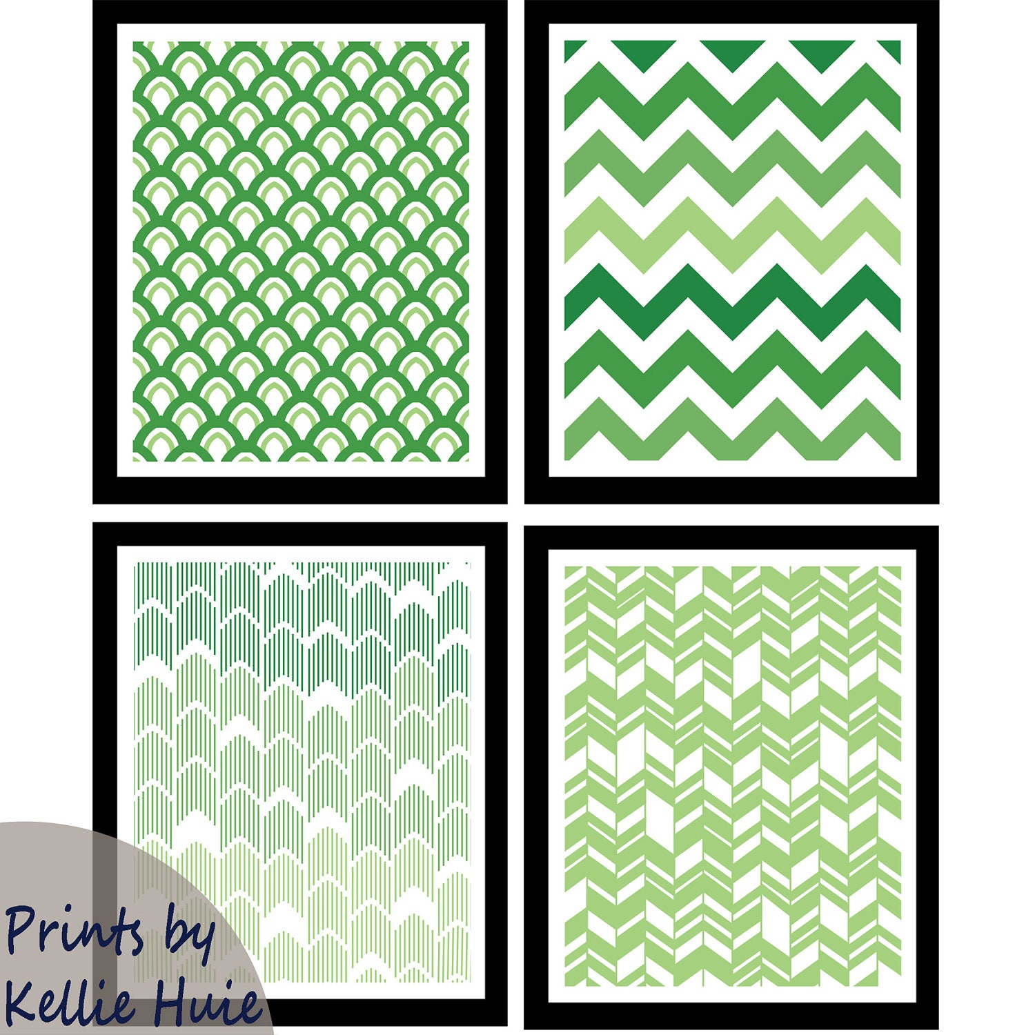 Modern Wall Art / Geo Geometric Chevron Stripes Herringbone Scalloped Urban Ombre / Home Décor / Set of 4 prints / 8 x 10 in
