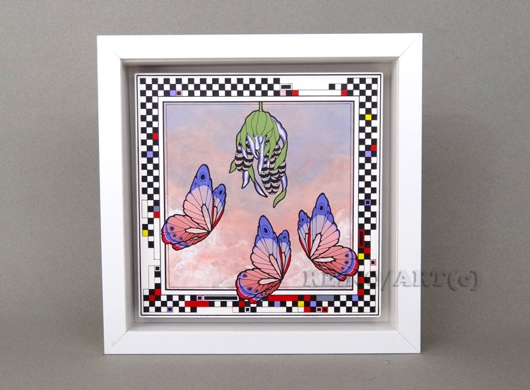 Original Butterfly Painting - Small Framed Art - Wall Hanging Artwork