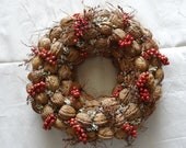 Wreath 'Natural Beauty'- Kitchen Wreath- Nuts Wreath- Hanging Wreath- Canella Berries Wreath