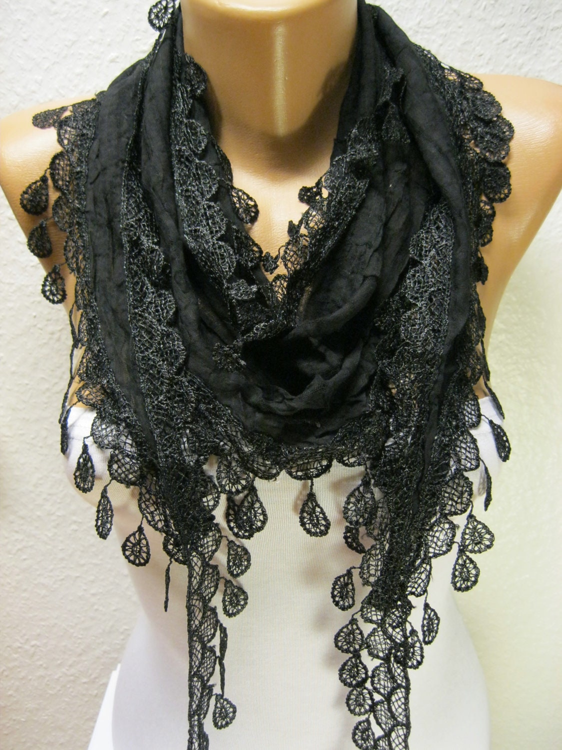 Black Scarf with Trim Edge-- Black Scarf -gift scarf