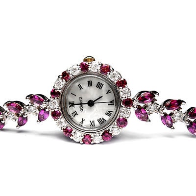 100% Natural Africa Purplish Pink Rhodolite Garnet Marquise & Round Cut Genuine Solid 925 Sterling Silver Watch - siammadedesign