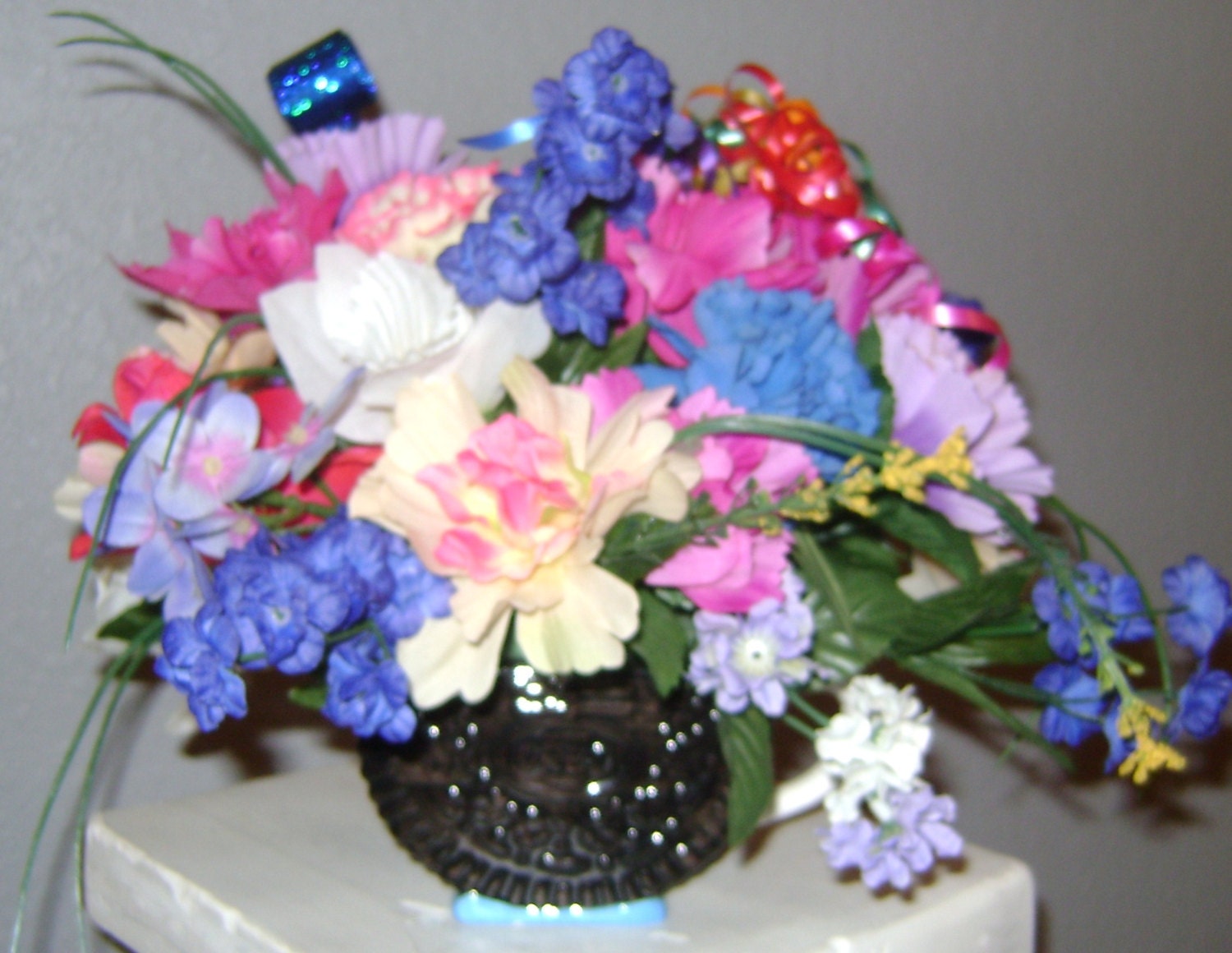 Handmade One Of A Kind Floral Arrangement. Multi Colored.Ceramic Oreo Vase