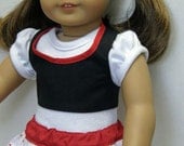 American Girl doll clothes red hearts ruffle skirt, white t-shirt, and halter top/vest for 18 inch dolls