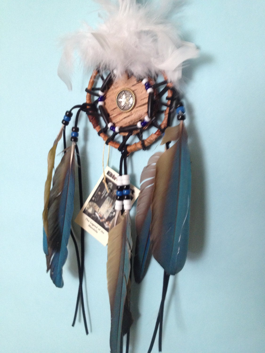 MANDELA Native American Mohawk Birch Bark with Parrot Feathers.