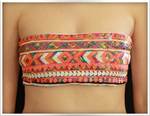 Bandeau Sequin Aztec,  White Bikini Top Spandex, Swim, Swimsuit, Knots, Bathing Suit, Hot Bikini