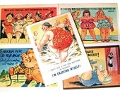 5 Pack of Fat Greeting Cards - Made from Vintage Fat Comic Postcards
