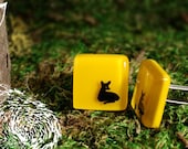 Fawn Cufflinks in Black on Yellow - Fused Glass Cuff Links by Happy Owl Glassworks - Gift for Him for Fathers Day