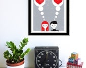 Screenprint Bike art print - Thinking Of You - Bicycle and Love poster print silkscreen