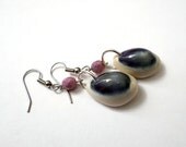 Purple Bead Cowry Shell Earrings