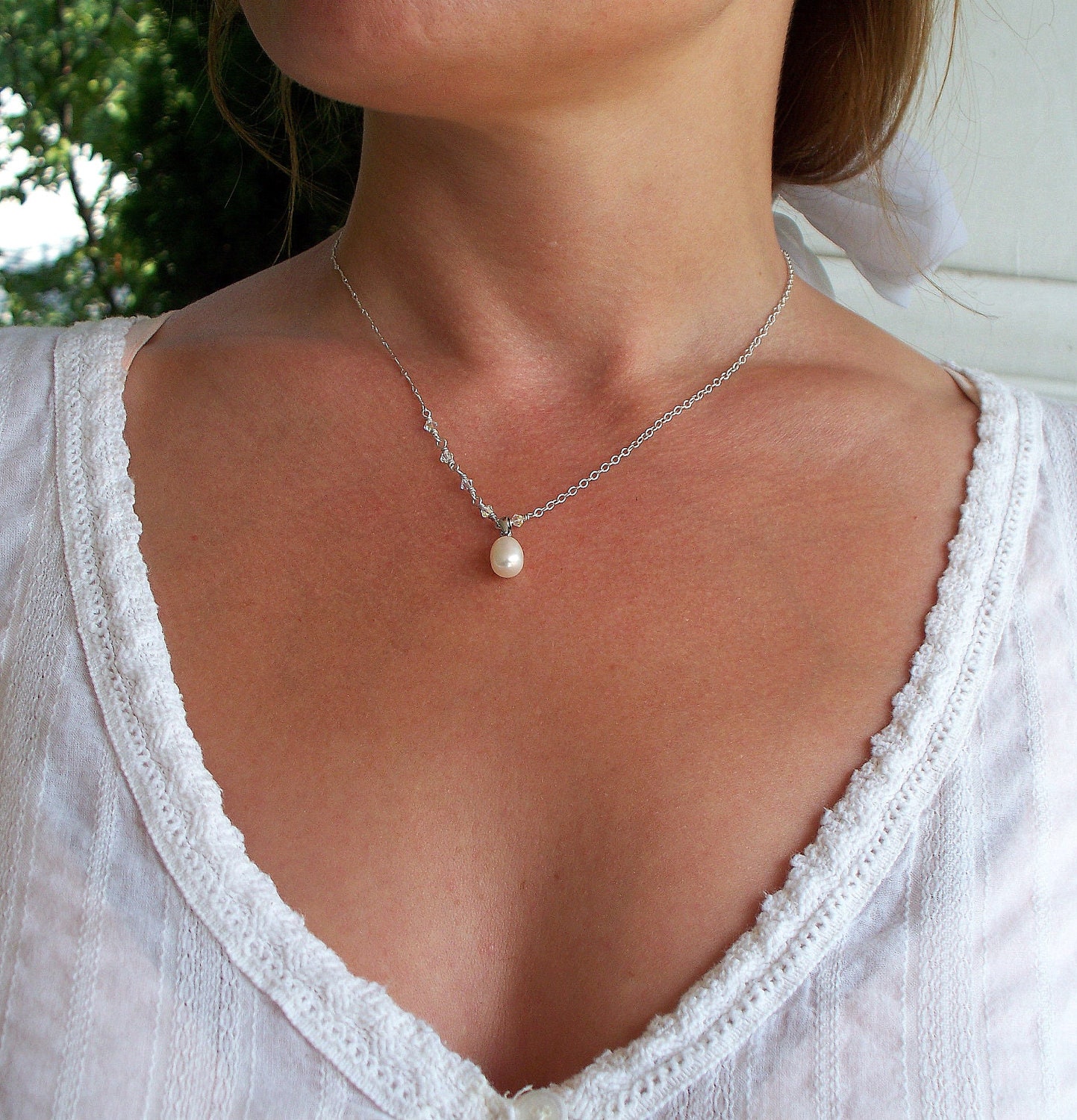 Mixed Purity - Freshwater Pearl Swarovski Crystal And Sterling Silver Necklace SRAJD