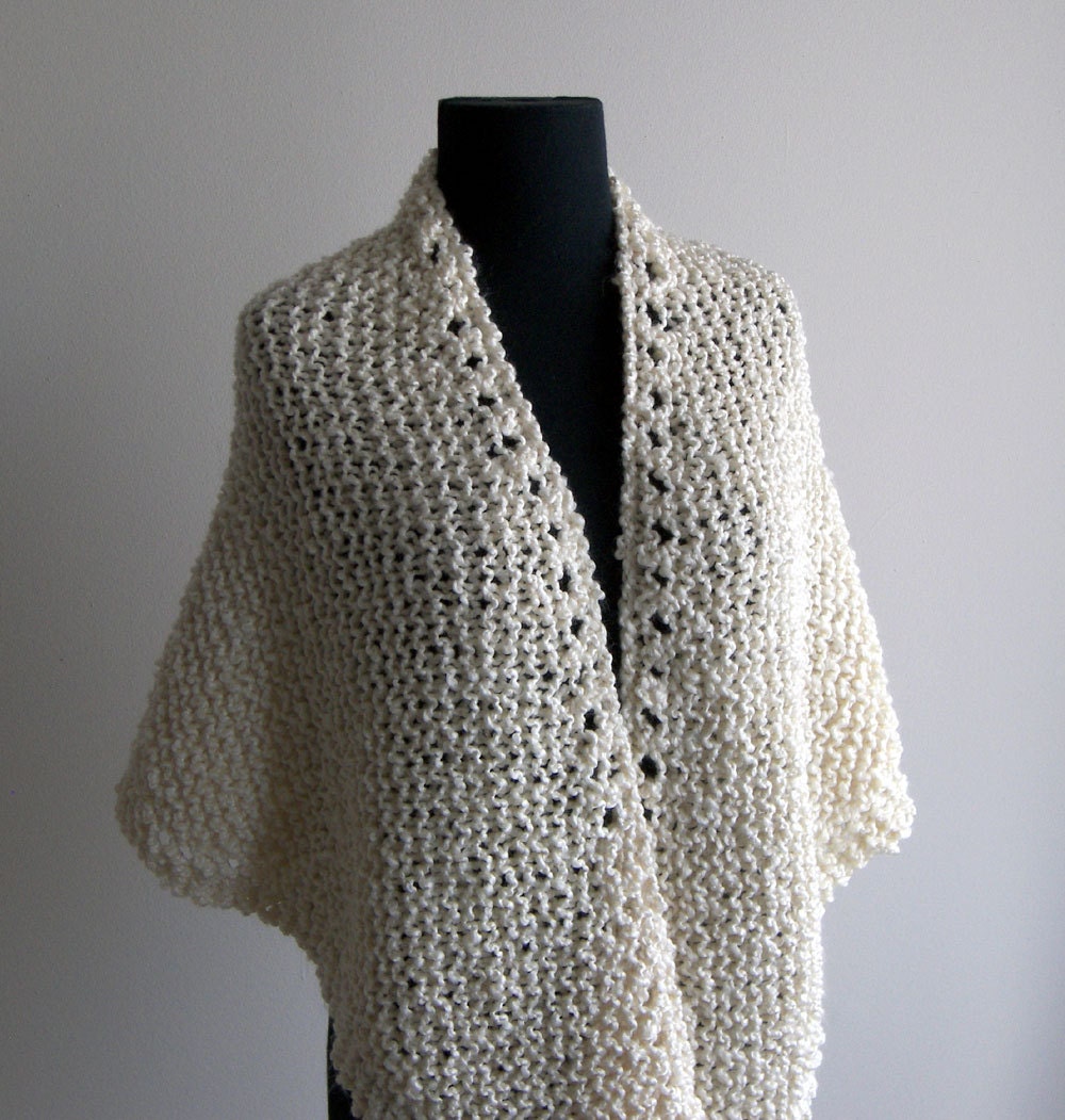 Custom Hand Knit  Prayer Meditation Comfort Shawl, Scarf, Wrap, Triangular, Creamy White, Soft Acrylic, Bed Jacket, FREE SHIPPING