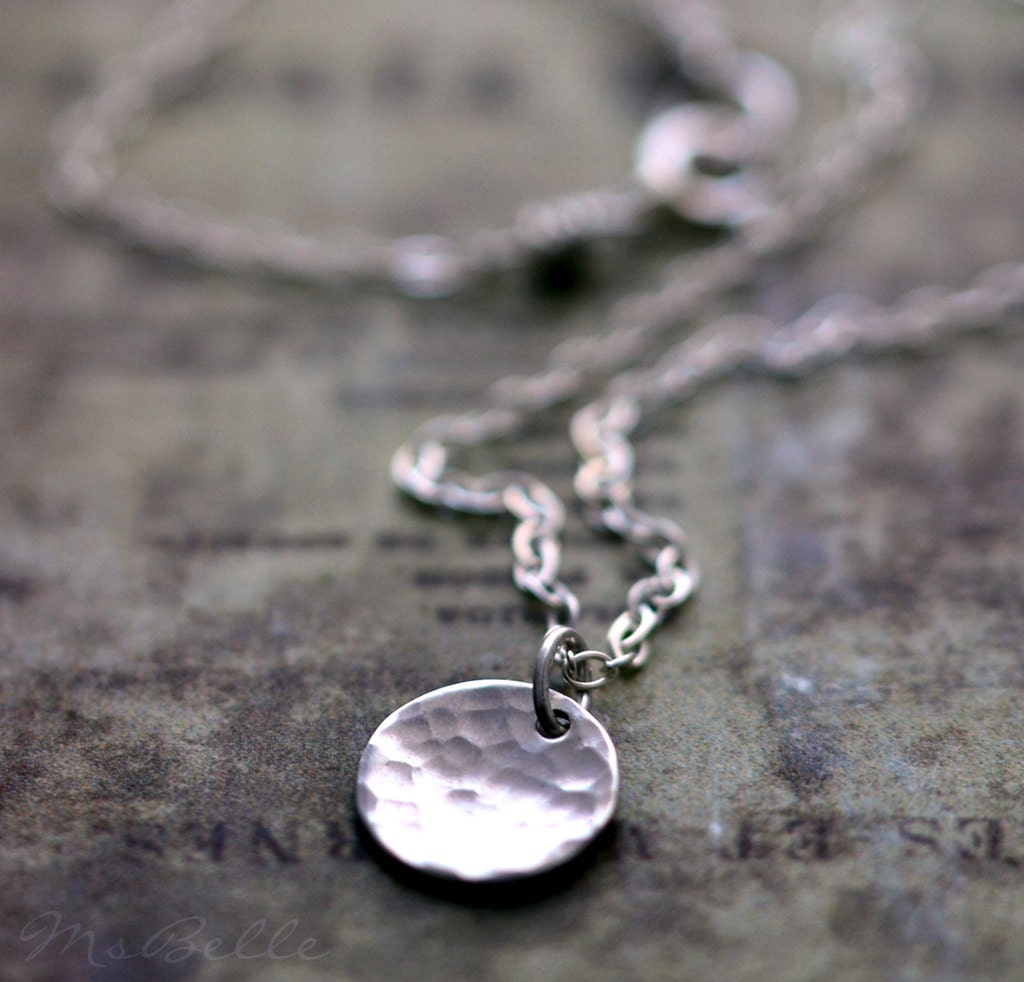 Tiny Hand Hammered Sterling Silver Disc Pendant Necklace - Petite Dainty Shiny Silver Disc Pendant - Layering Necklace
