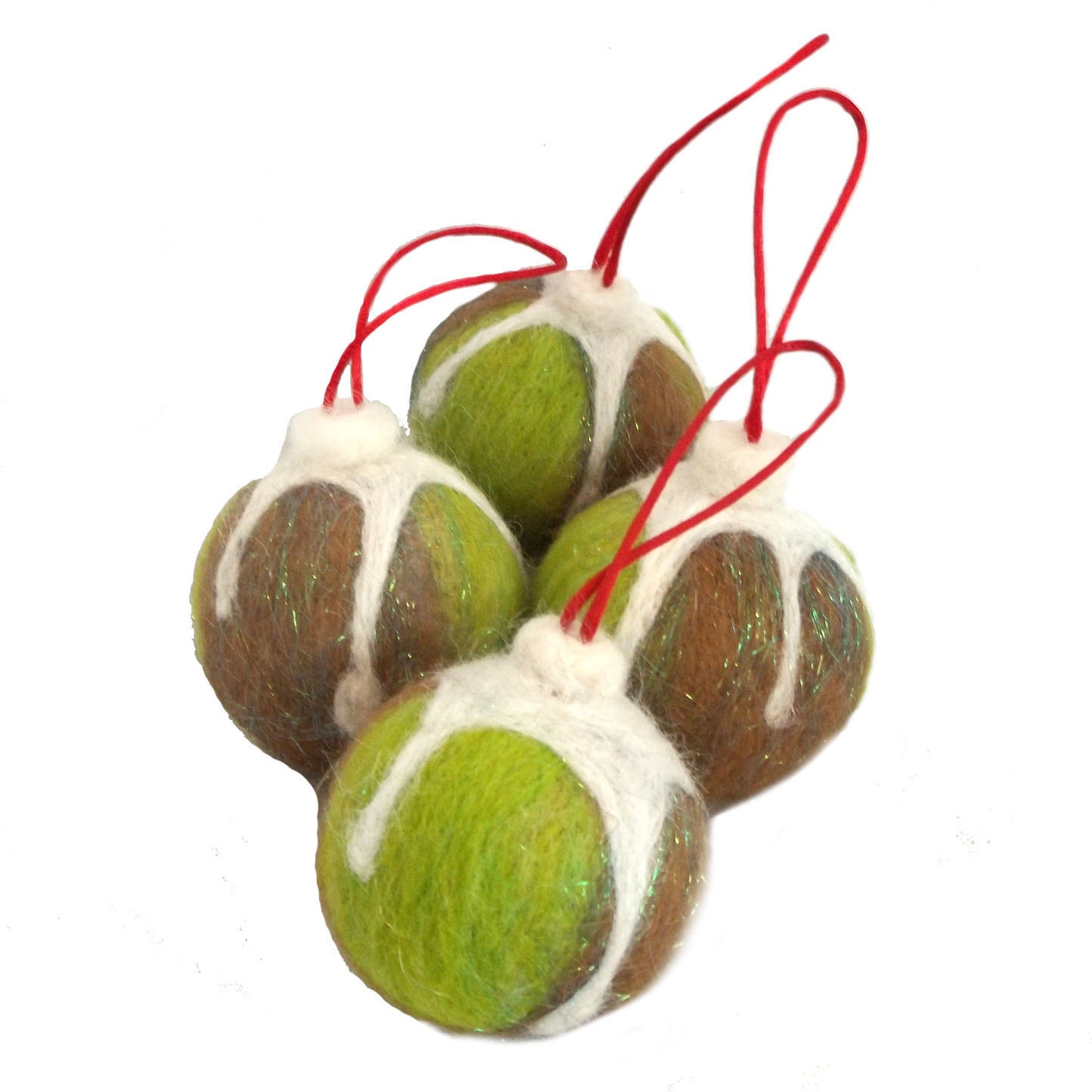 Needle Felted Tree Christmas Holiday Ornament, Glazed Caramel, granny smith green, lime, ready to ship