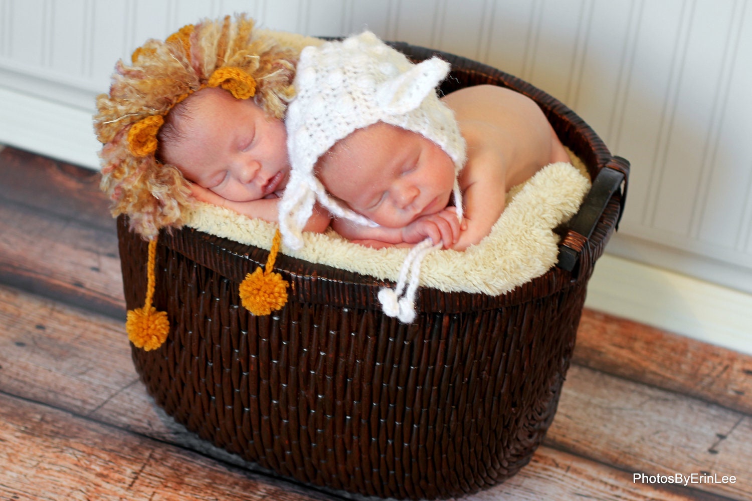 newborn hat photography prop twin set lion and lamb