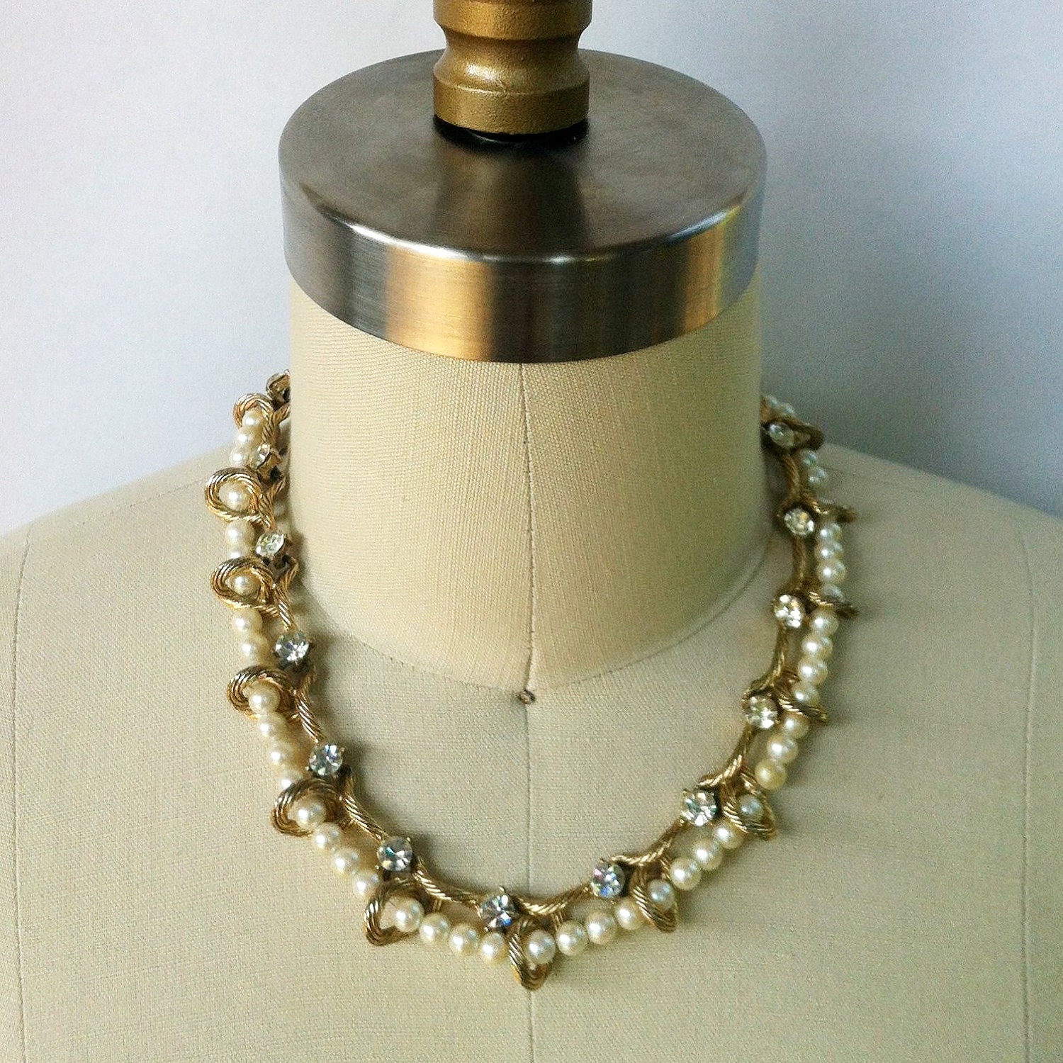 Pearl and Rhinestone Necklace - Choker - Statement Necklace