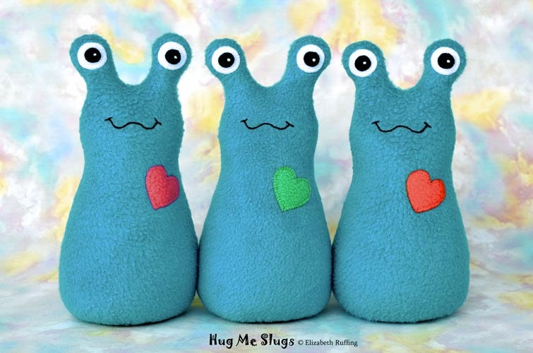 Handmade Slug, Stuffed Animal Plush Art Toy, Hug Me Slug, Personalized Tag, Turquoise Fleece, You Choose Heart Color, 9 inch, Custom-made