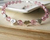 Sterling Silver Hope Bracelet Pink breast cancer awareness hearts ribbon