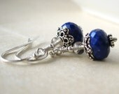 Star Sweeper- Lapis Lazuli Earrings with smokey quartz in sterling silver