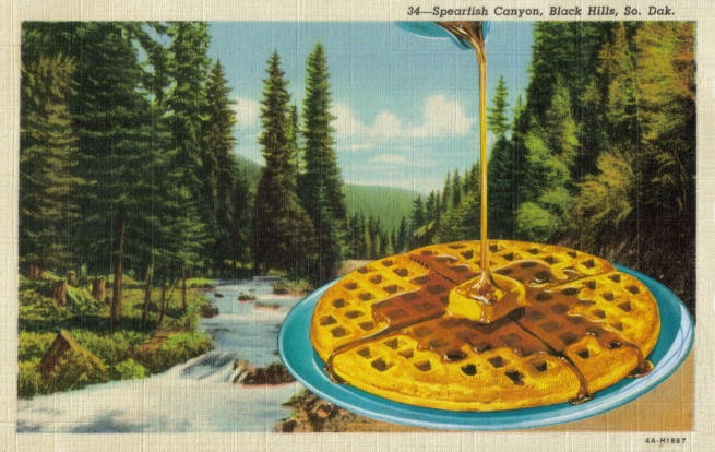 Kitchen Kitsch Art Collage on Paper Breakfast Waffle Postcard Surreal Food Art