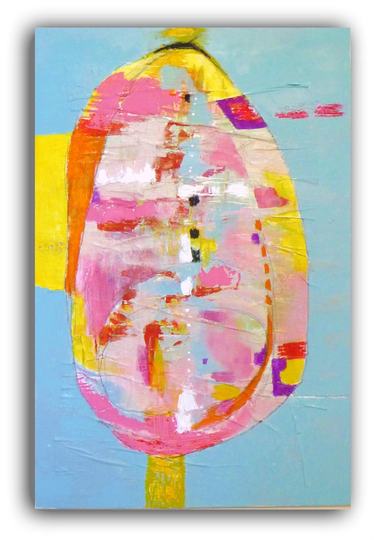 Modern Art Large Original Abstract Painting 24 x 36 Large Canvas on Stretched Frame  TITLED: "Matter of Heart"