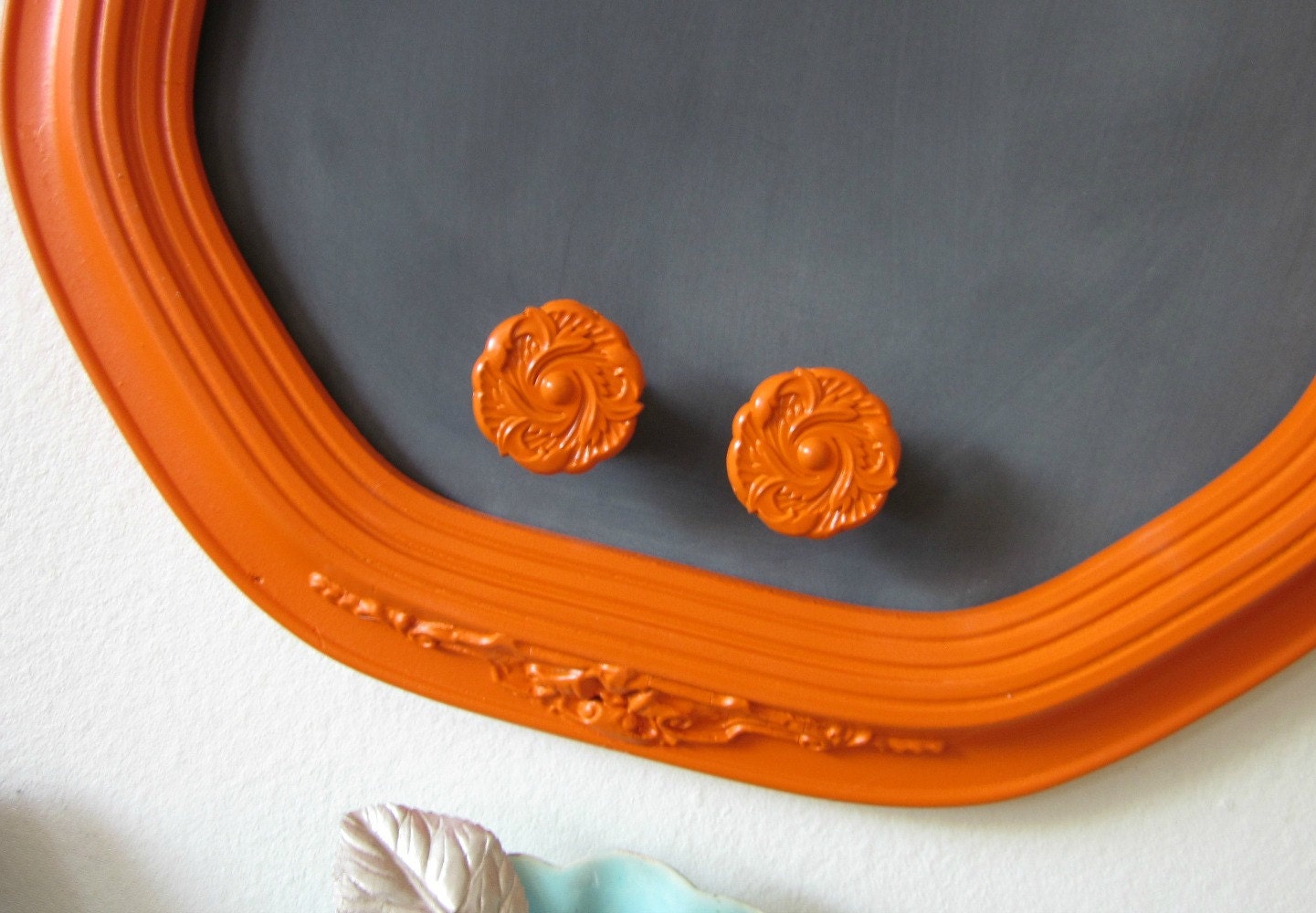 Chalkboard, Magnetic Chalkboard, Memo Board, Vintage Ornate Frame ORANGE