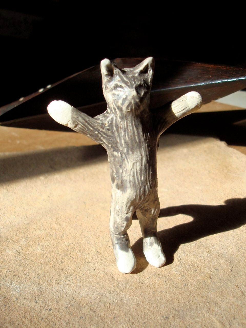 Small Ceramic Singing Dancing Grey Gray Kitty Cat Figurine Sculpture
