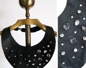 Leather Rhinestone Bib - hand stitched and studded vintage rhinestones women's jewelry accessory one of a kind