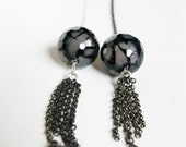Anemone - very long black and white earrings - facet spider quartz dangle earrings sterling silver - Brazen Design West Coast Collection