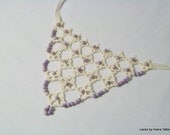 Ecru and Purple Quatrefoil Tatted Lace Bib Choker with stone beads