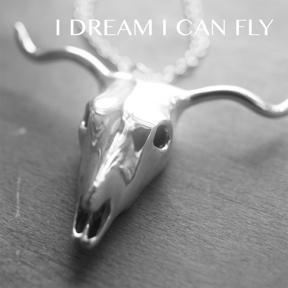 Cow Skull necklace in polished sterling silver - PRIORITY MAIL