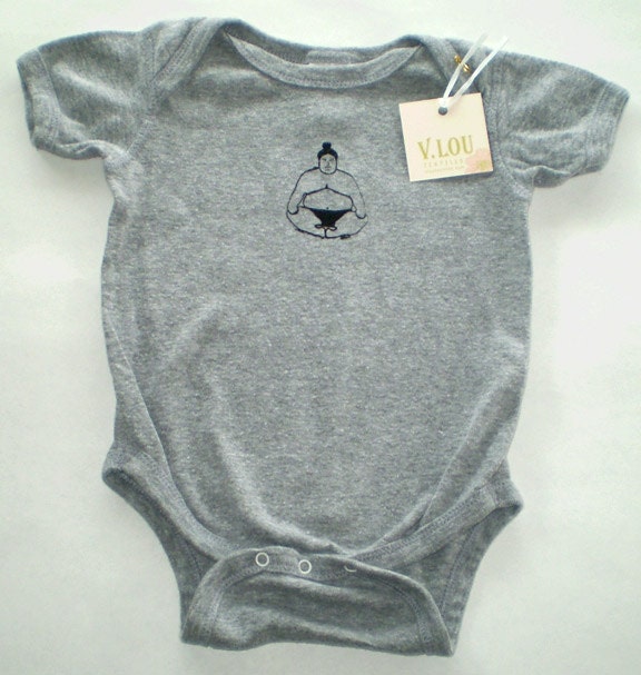 onesie sumo screenprint, bodysuit, one piece or layette size 18 months v.lou textiles