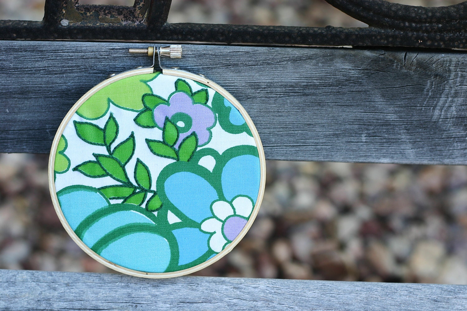 Embroidery Embellished Vintage Fabric - Modern Hoop Art