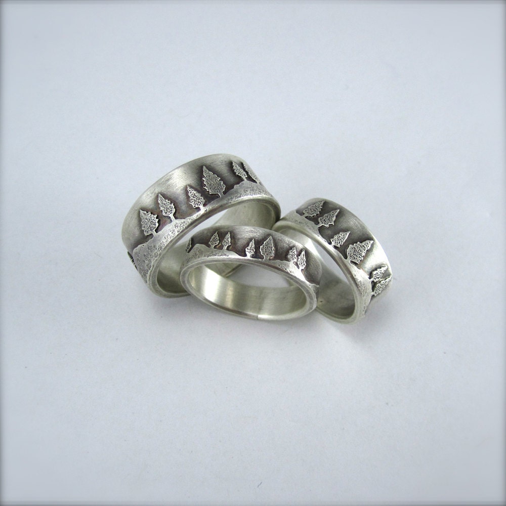 Conifer Forest Wedding Band in Sterling Silver.