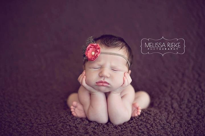 Newborn Headband / Baby Headband / Girls Headband ANISTON Coral Satin Flower and Feather Elastic Headband