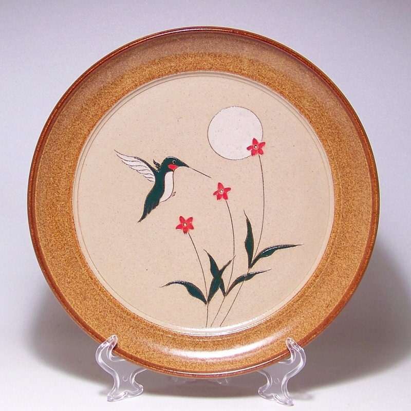 Ruby Throated Hummingbird and Flowers Pottery 12 inch Serving Plate Limited Series 86