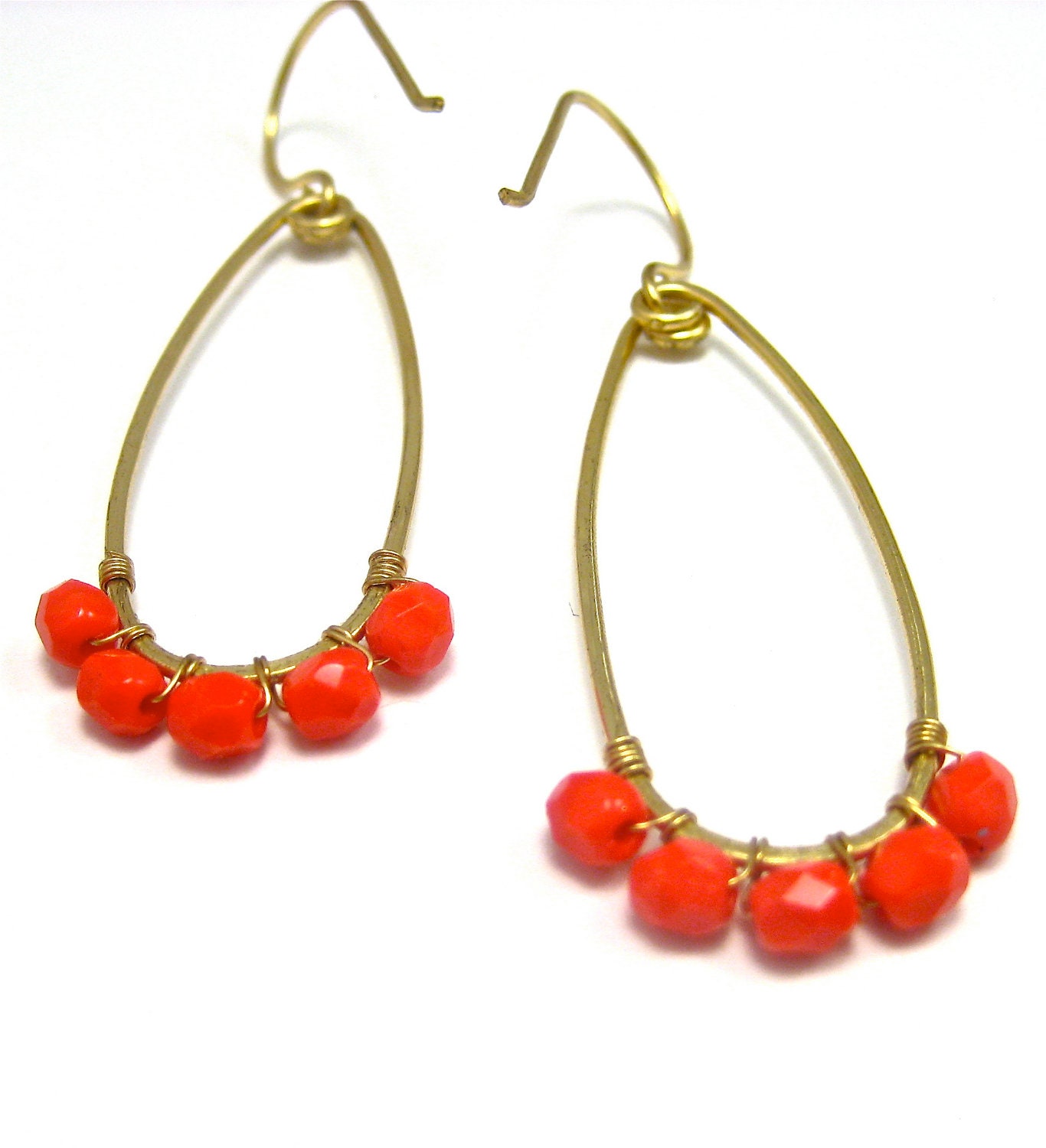 Coral Red & Gold // Lipstick Earrings // Wire Work // Women's Jewelry // Cherry Red