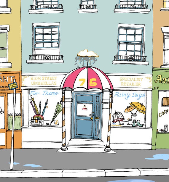 The Umbrella Shop - Digital Print / Wall Art / Illustration