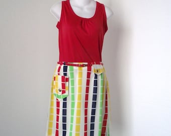 Vintage Tennis Skirt Skort Shorts in Primary Colors with Belt Vintage Size 12 New Old Stock with Tags