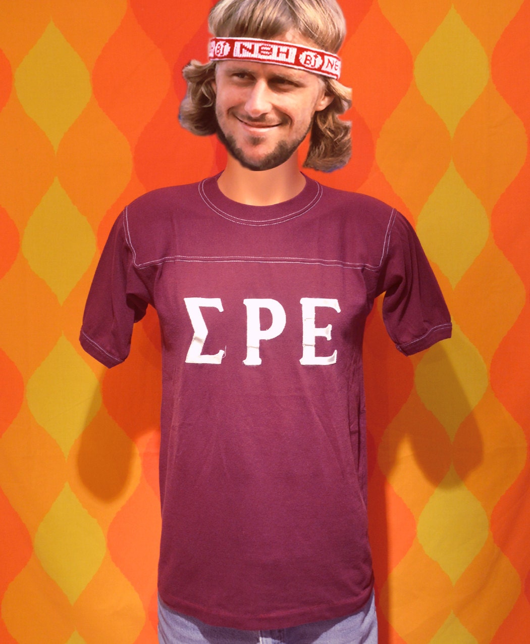 vintage 70s t-shirt SIGMA rho EPSILON greek college fraternity frat tee shirt Medium 80s football jersey sig ep