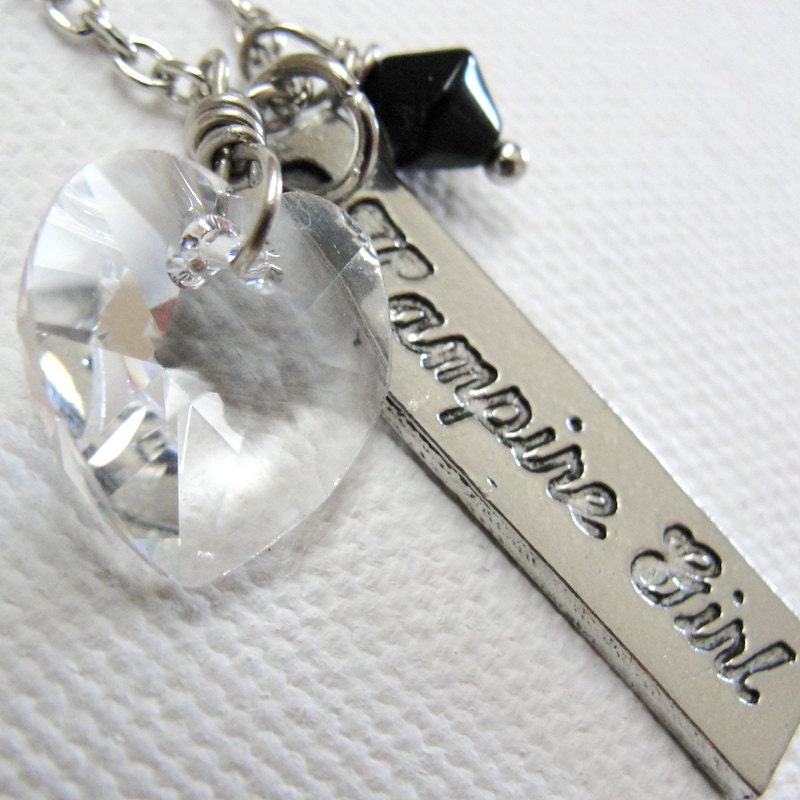 Vampire Girl Swarovski Crystal Heart Charm Necklace