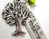 Kiss Me in the Treetops with Tree Charm and Green Bead Necklace