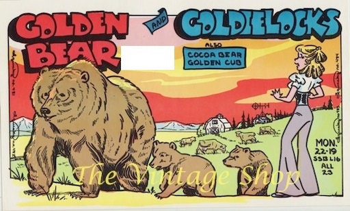Golden Bear and Goldilocks .. Squeaky QSL Radio Trade Cards Quad set - thevintageshop