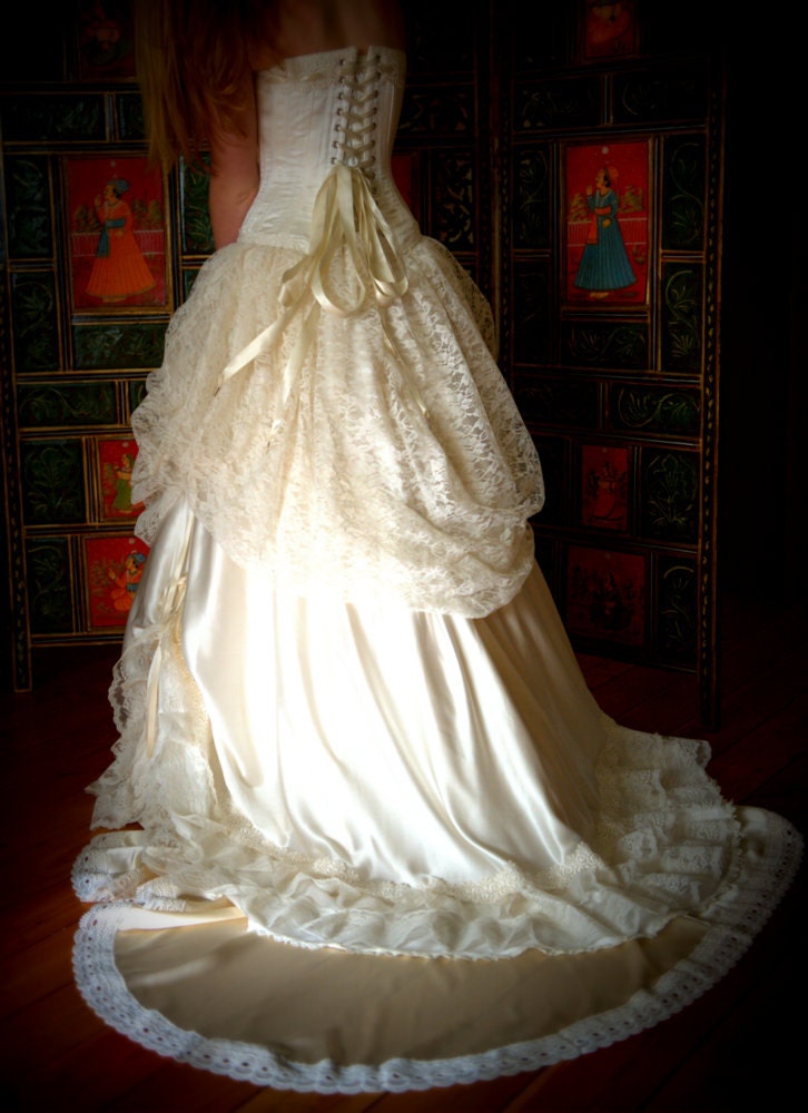 Ivory Wedding Dress- Silk corset and bustle skirt, Victorian Weddings
